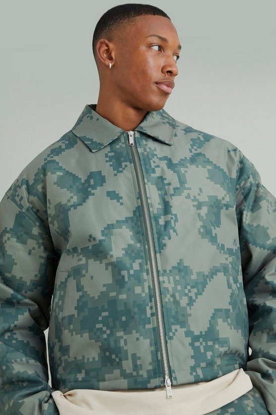 Kastige verpixelte Camouflage Harrington-Jacke