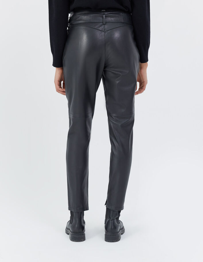 Pantalon noir taille haute en cuir d'agneau femme