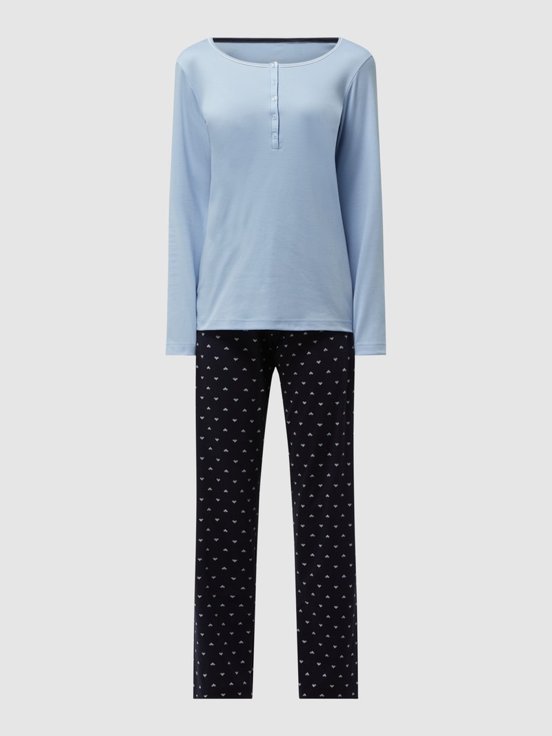 Modern Fit Pyjama aus Supima-Baumwolle Modell 'Night Lovers' in dunkelblau