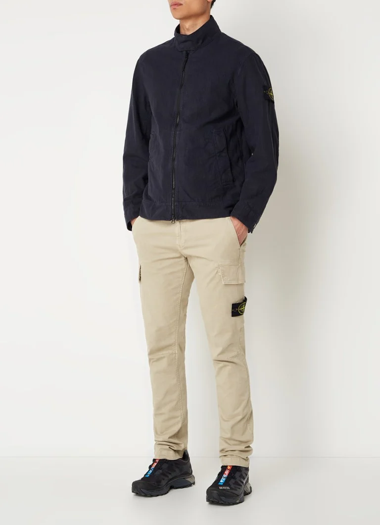 Ζακέτα Stone Island 42130 από μείγμα λινού με λογότυπο και πλαϊνές τσέπες