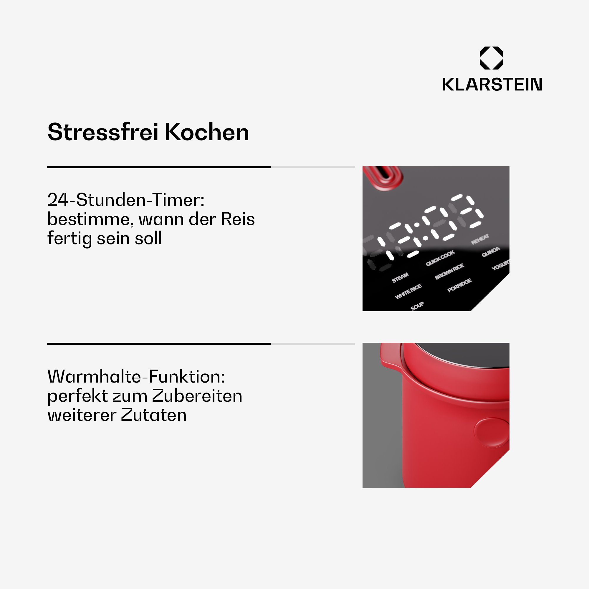 Klarstein Reiskocher Kenbu, 350 W, mit dampfgarer Elektrisch Multifunktions Kocher Rot