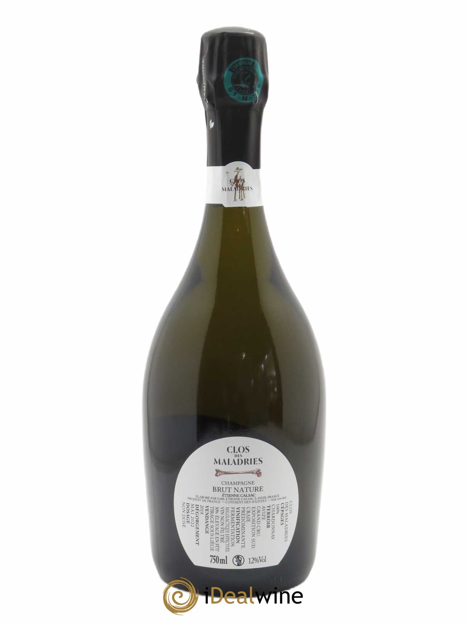 Clos des Maladries Grand Cru Extra Brut Etienne Calsac  2018 - Lot de 1 Bouteille