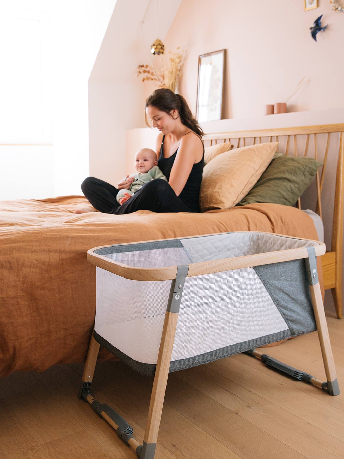 Vertbaudet 2-in-1 Baby Reisebett / Babyschaukel - natur/grau