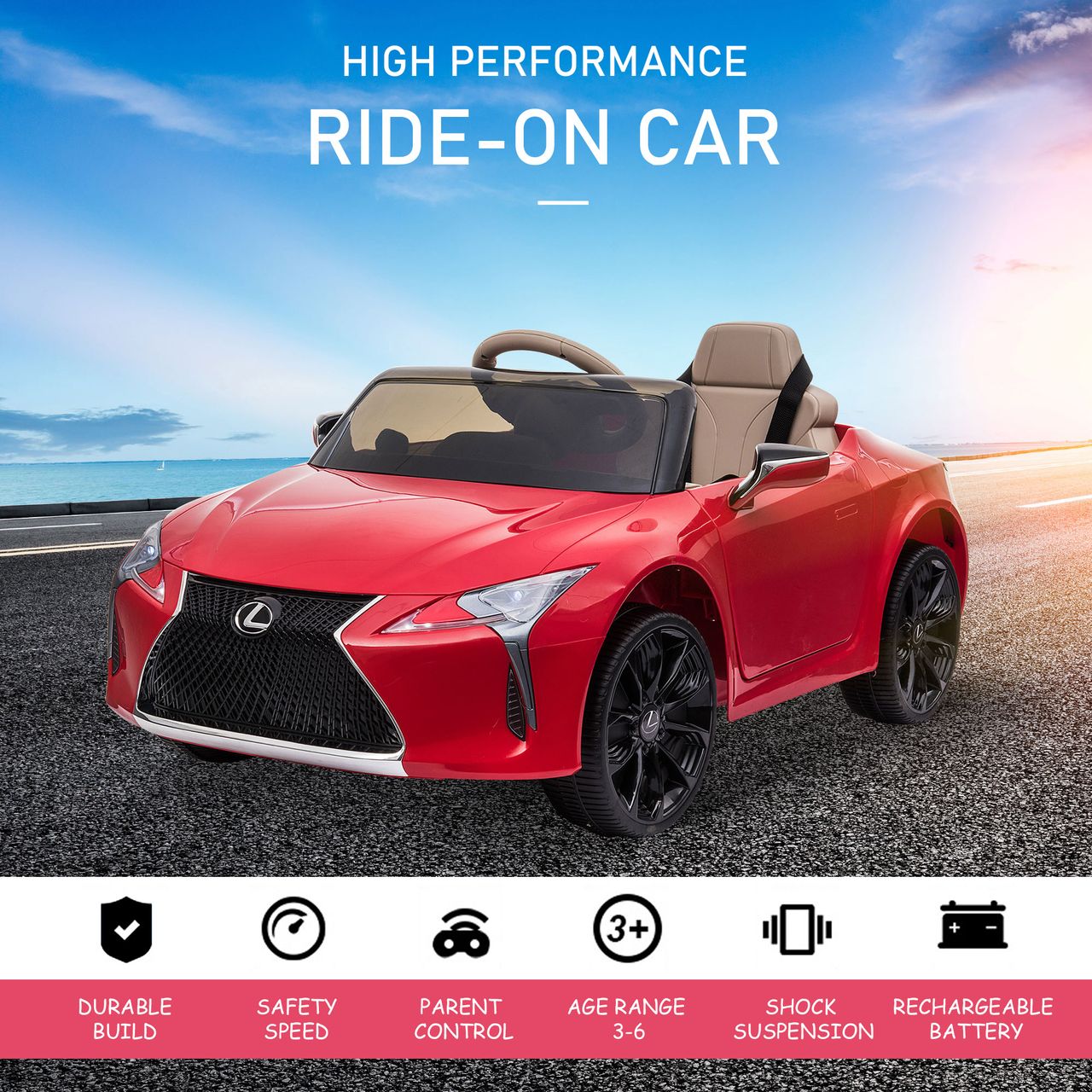 HOMCOM Kinderauto von Lexus Kinderfahrzeug Elektroauto mit MP3 Musik Rot