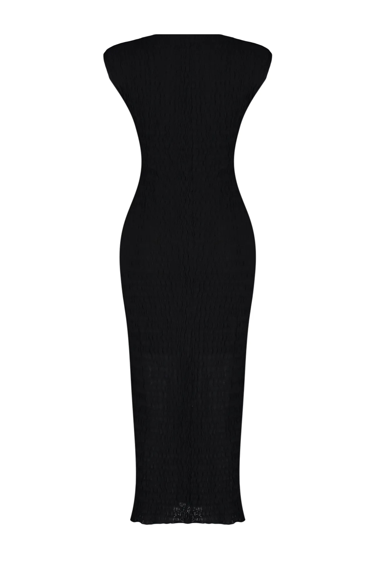 Trendyol Collection  Schwarzes strukturiertes, gefüttertes, ärmelloses, dehnbares Strick-Midi-Bleistiftkleid TWOSS24EL00790