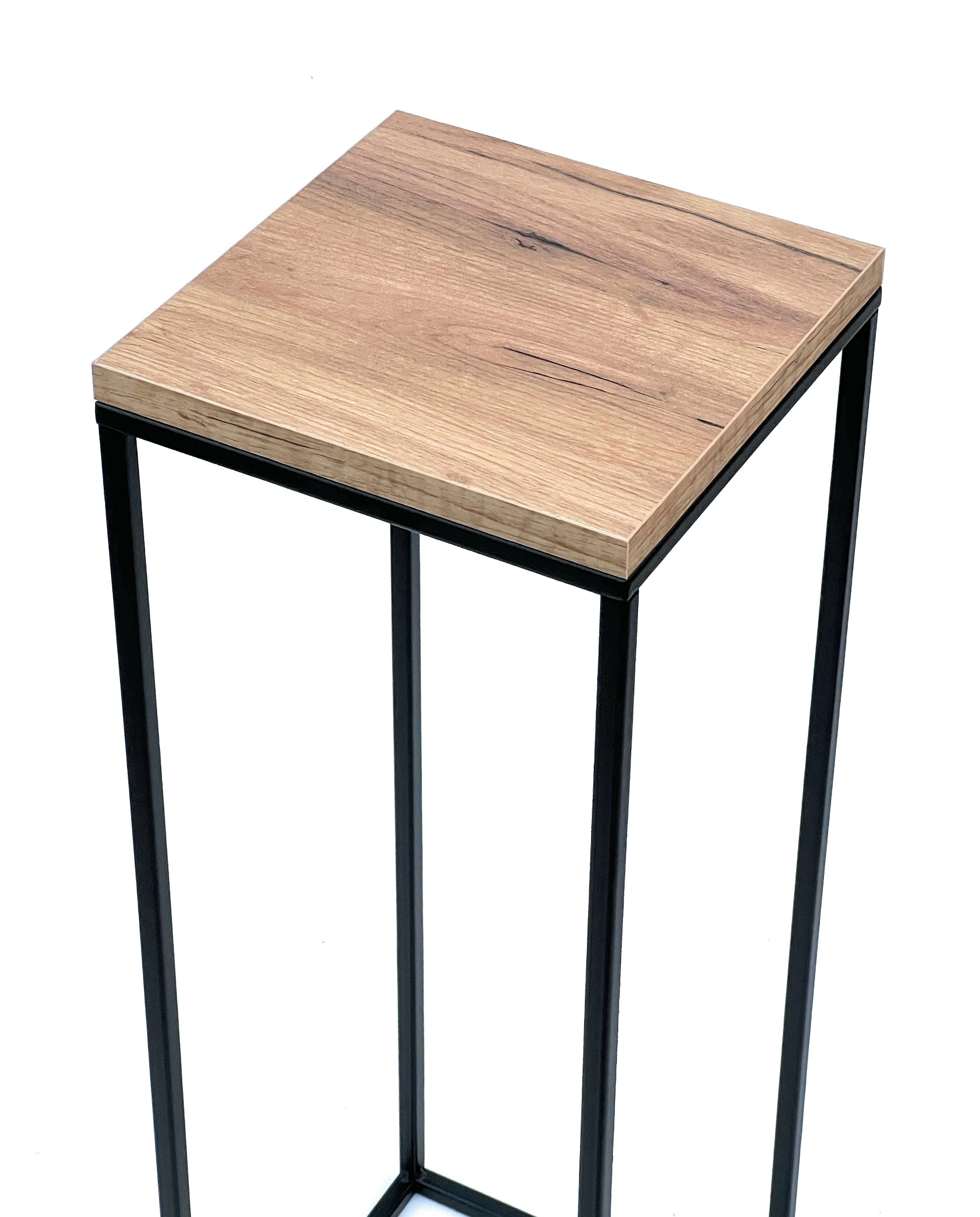 DanDiBo Blumenständer Blumenhocker Metall Holz Schwarz Eckig 70 cm Beistelltisch