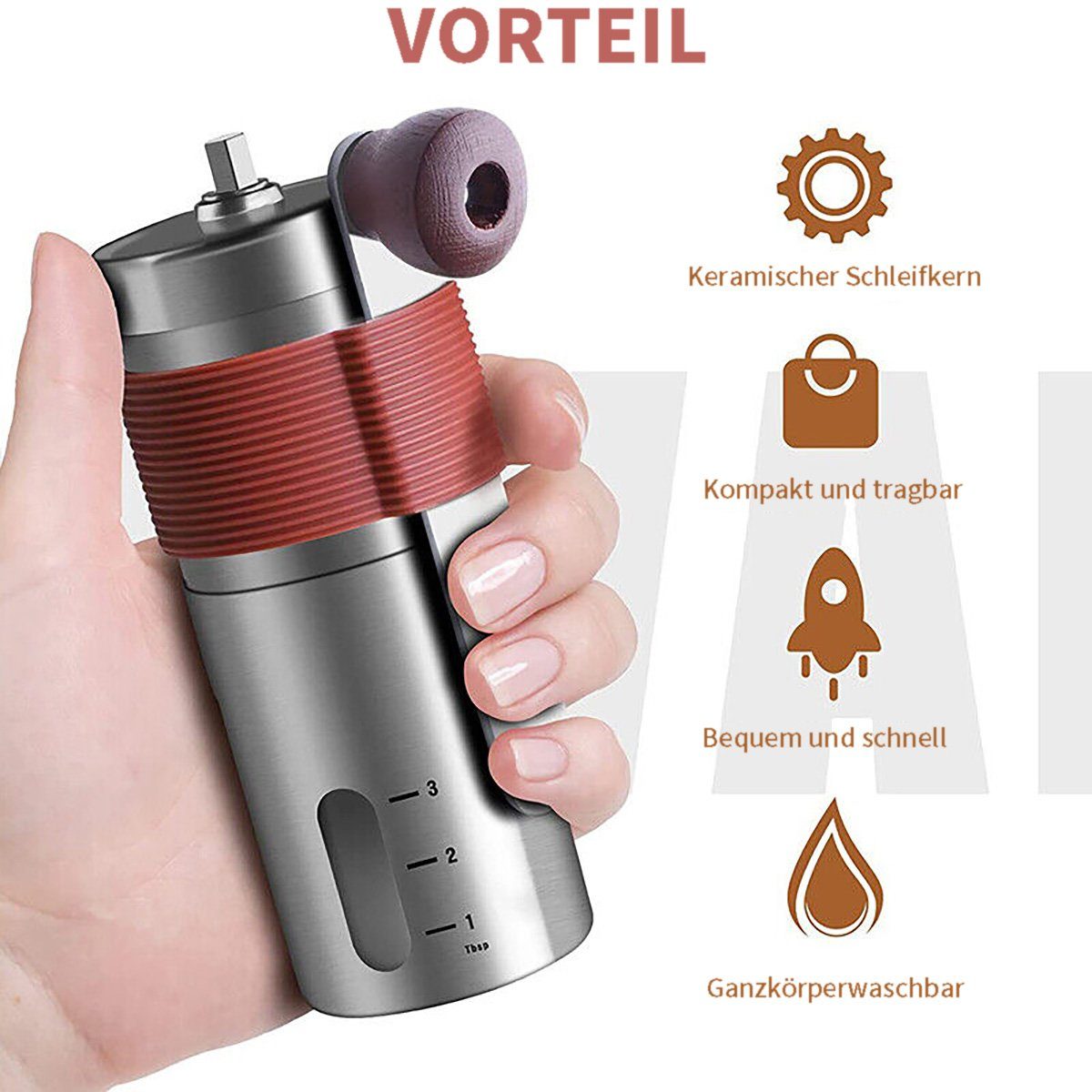 götäzer Kaffeemühle Manuelle Mini -Familie tragbare Kaffeebohnen -Schleifmaschine, Tragbar, handgeschöpfte Schleifbohnenmaschine, Edelstahl, einstellbar