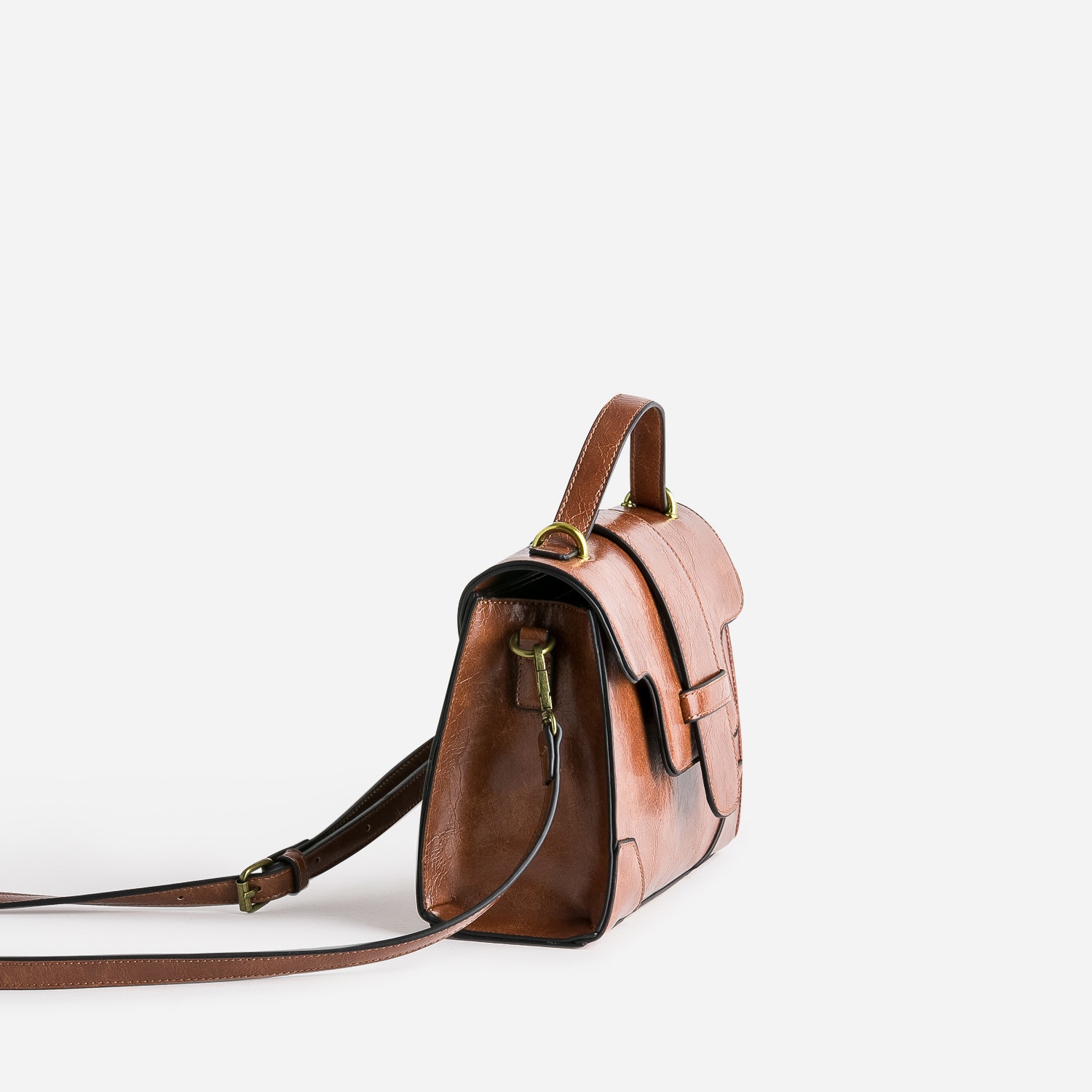 Sac à main cognac forme trapèze