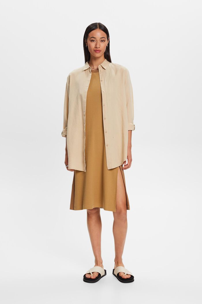 Geripptes Midikleid aus Jersey, Stretchbaumwolle