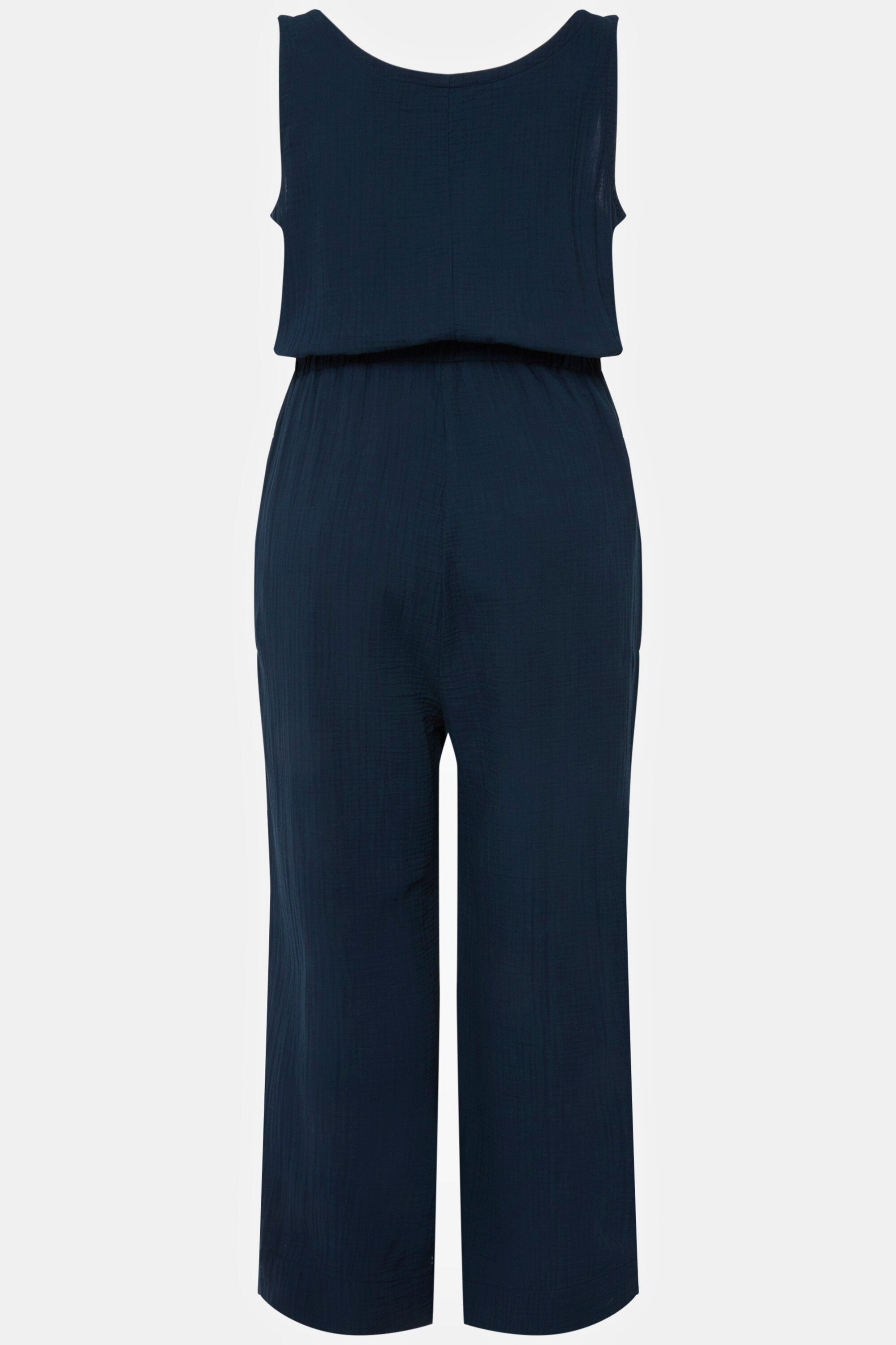 Ulla Popken Funktionshose Jumpsuit 7/8-Länge Musselin V-Ausschnitt ärmellos
