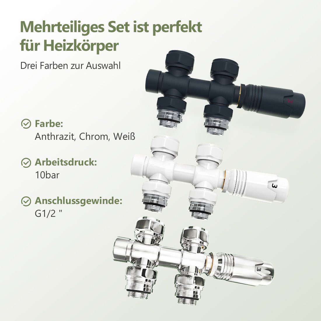 S'AFIELINA Heizkörperthermostat Multiblock Set für Heizkörper Anschlussarmatur für Badheizkörper, (1 St) Thermotstat Hahnblock Ventil Heizungszubehör Eck- und Durchgangsform