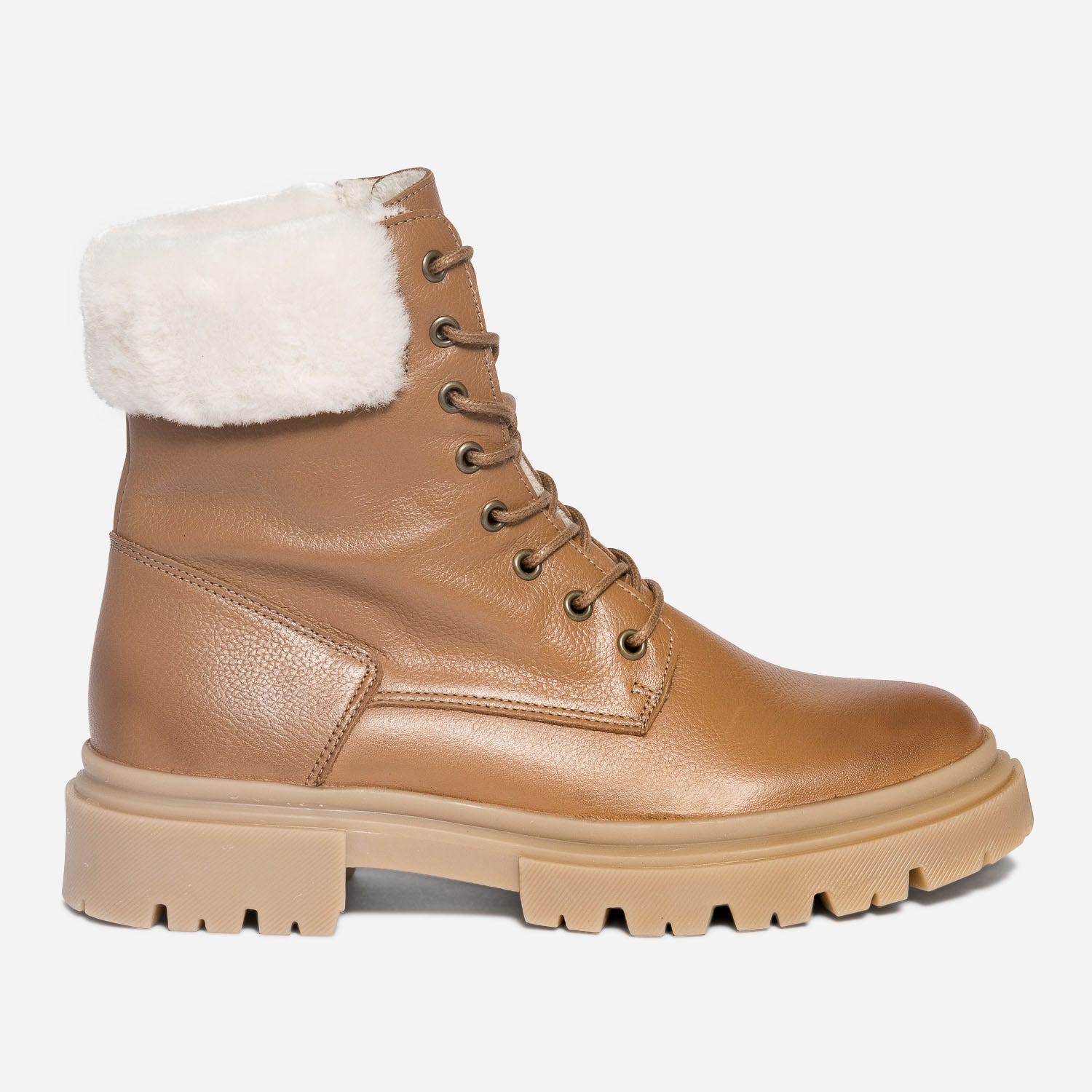 Bottine TEXTO camel éco-conçue en cuir fourré