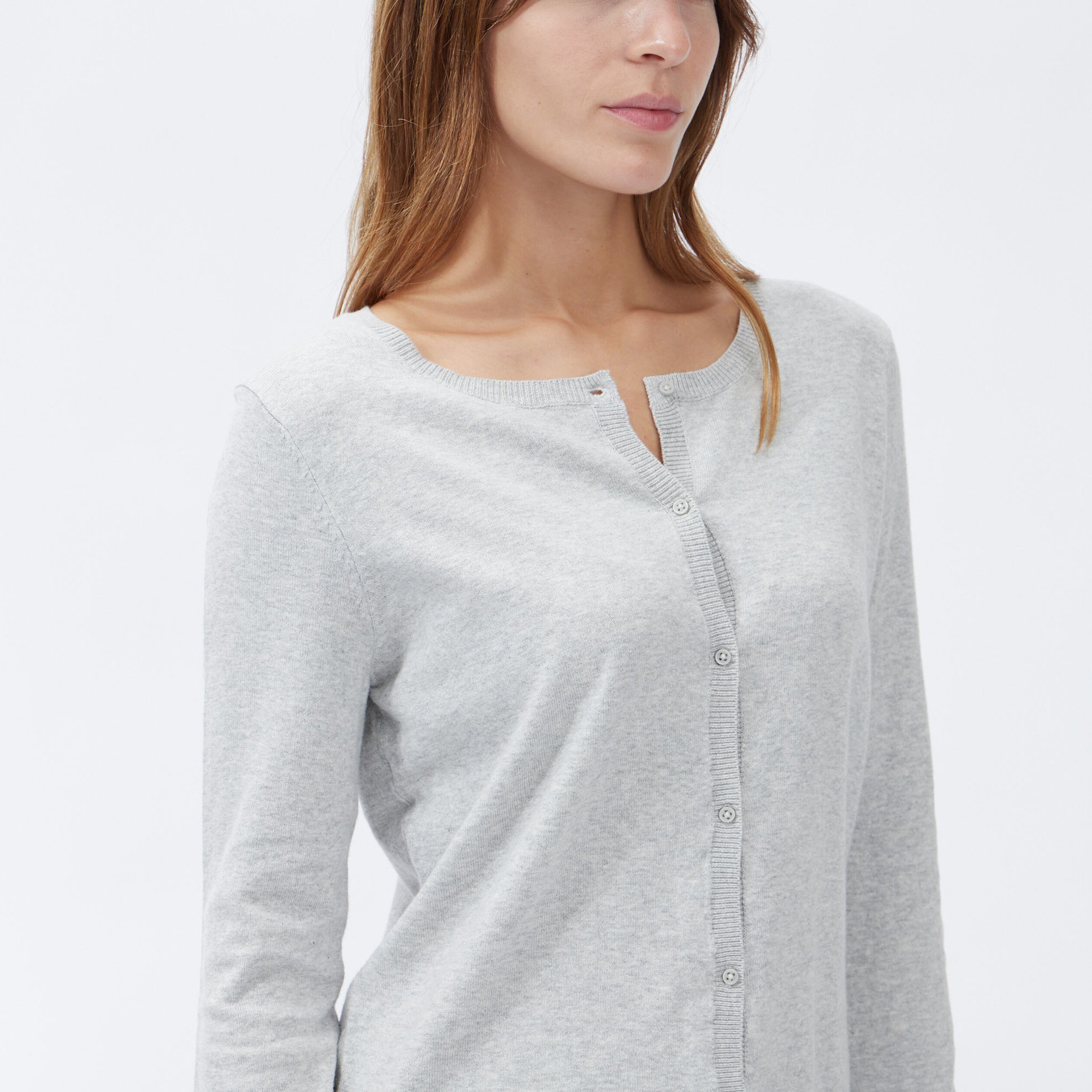 Gilet manches longues boutonné gris femme | La Halle