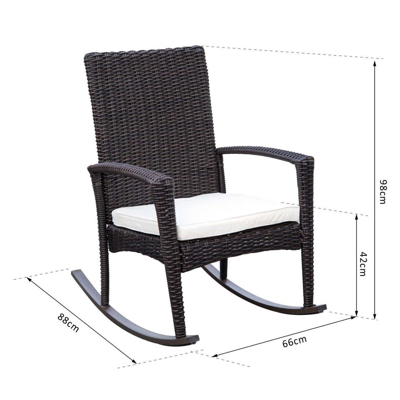 Outsunny Schaukelstuhl mit Kissen Polyrattan Metall Braun 66x88x98cm