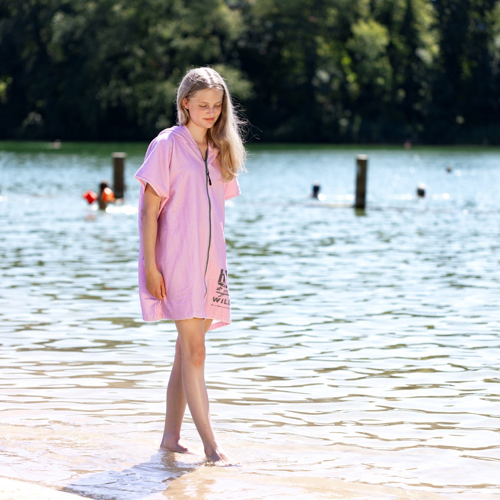 HOMELEVEL Bademantel Frottee Badeponcho mit Reißverschluss - Handtuch Poncho für Mädchen, Baumwolle