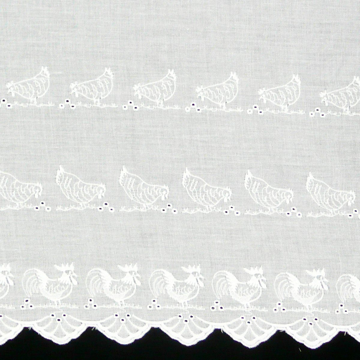Meterware Scheibengardine Batist mit Stickerei Hühner weiß 57cm hoch, SCHÖNER LEBEN., Batist, bestickt