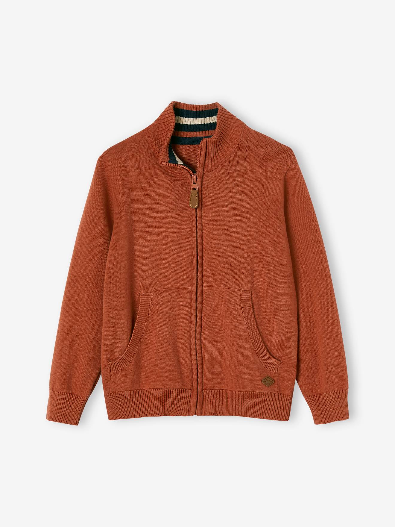 Gilet zippé col montant garçon noisette