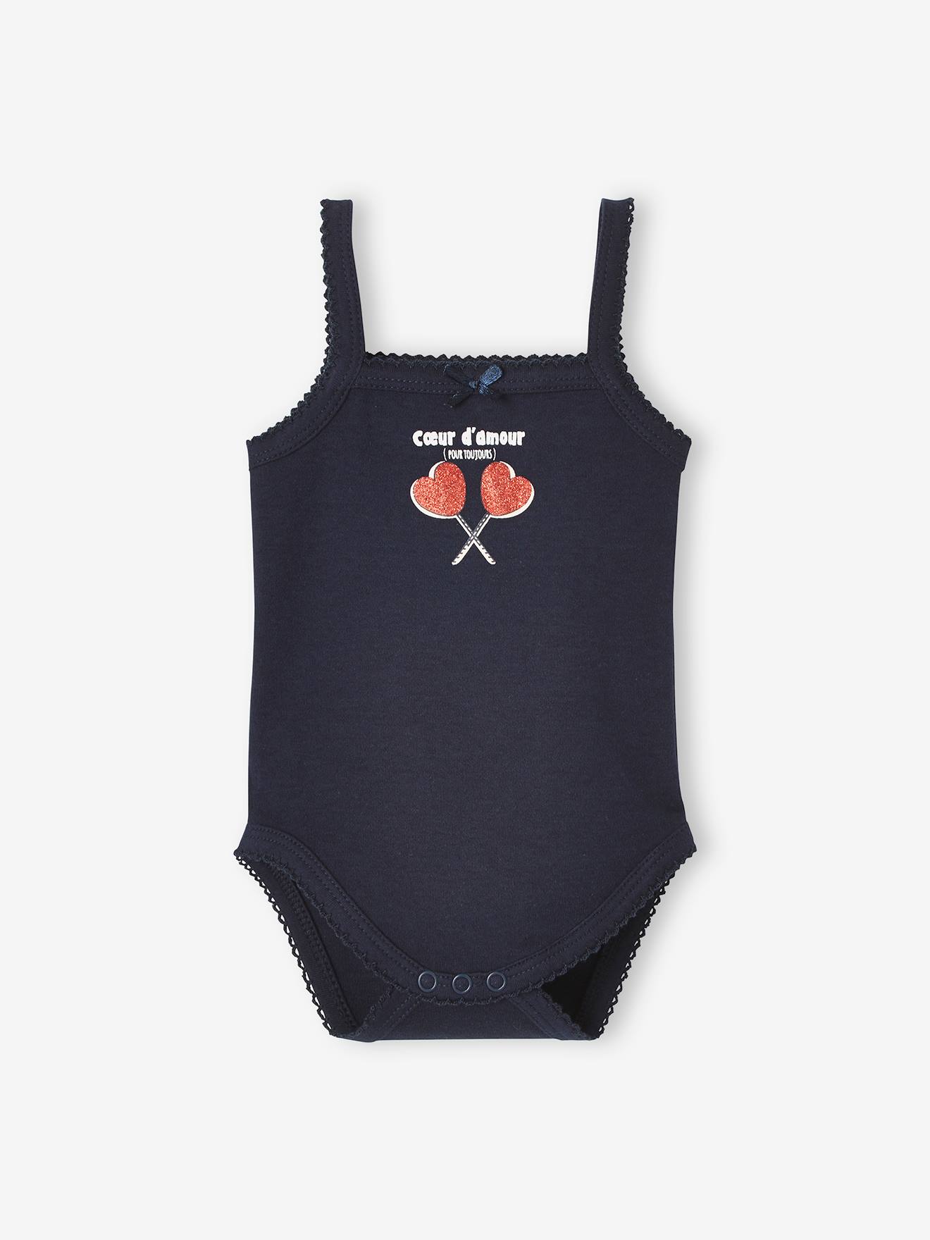 Lot de 3 bodies bébé fines bretelles coeurs lot encre