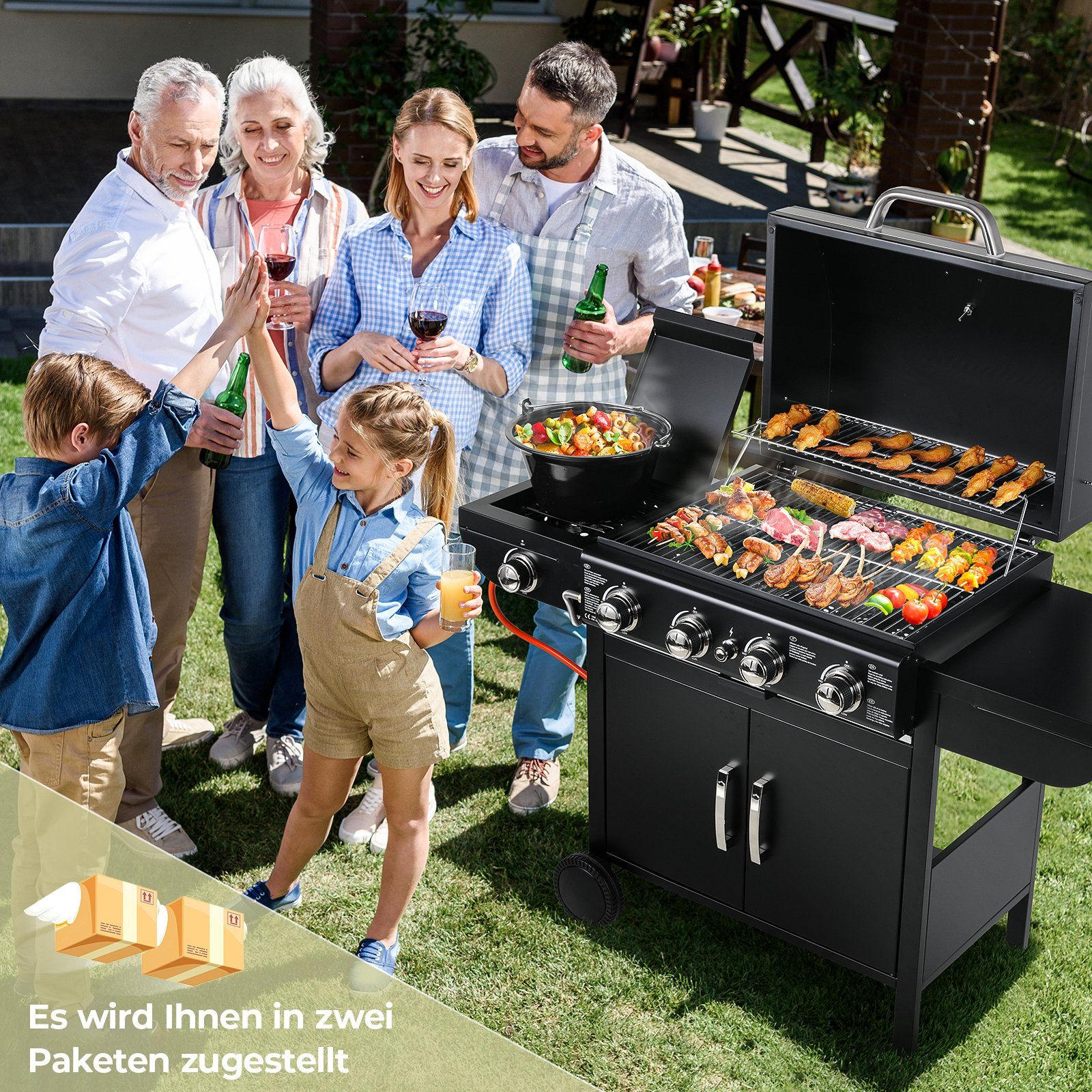 TLGREEN Gasgrill Gasgril BBQ Grillwagen 4+1 Brenner Große Grillfläche