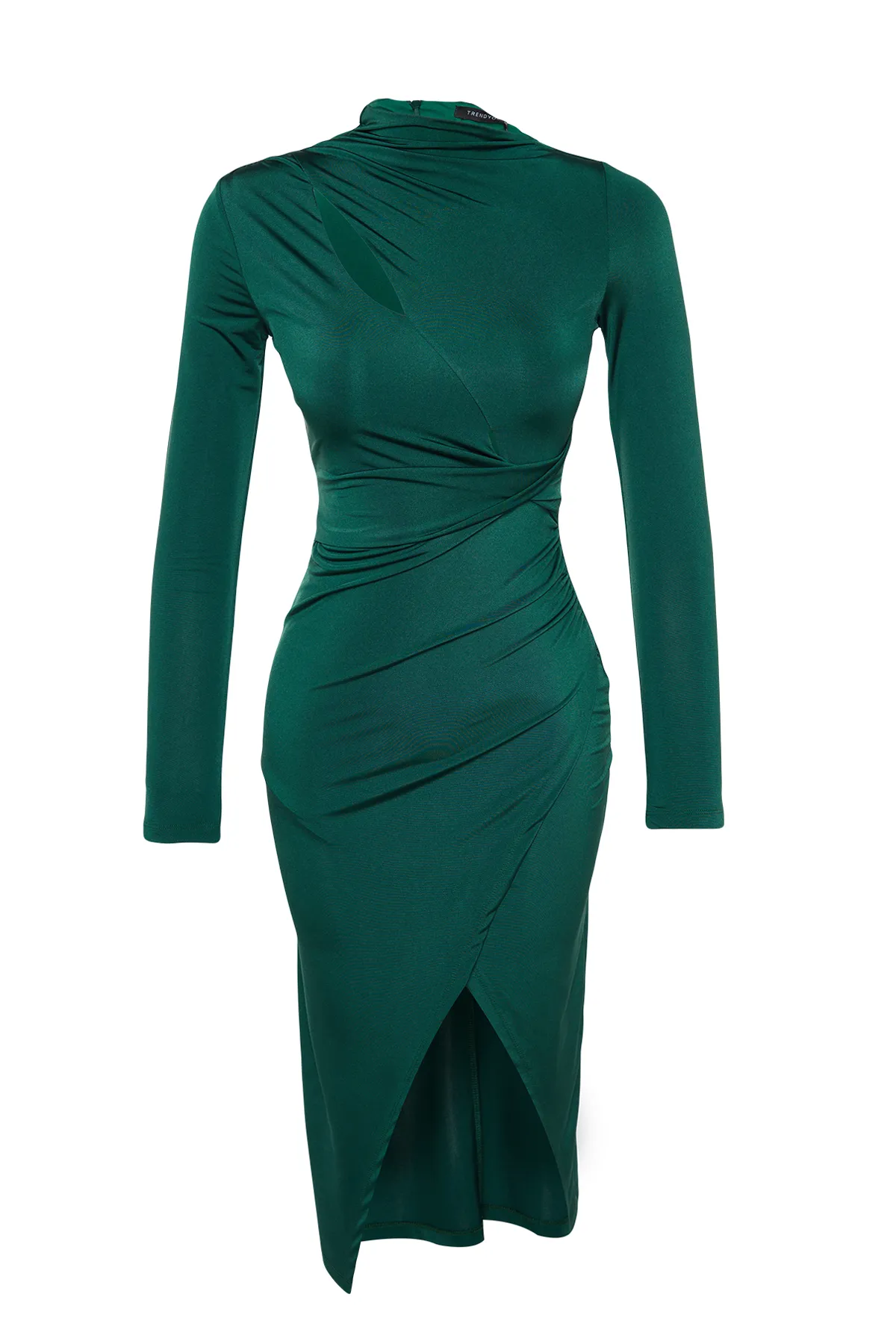 Trendyol Collection  Smaragdgrünes, figurbetontes Strickkleid mit Fenster-/Ausschnittdetail TPRAW24EL00143