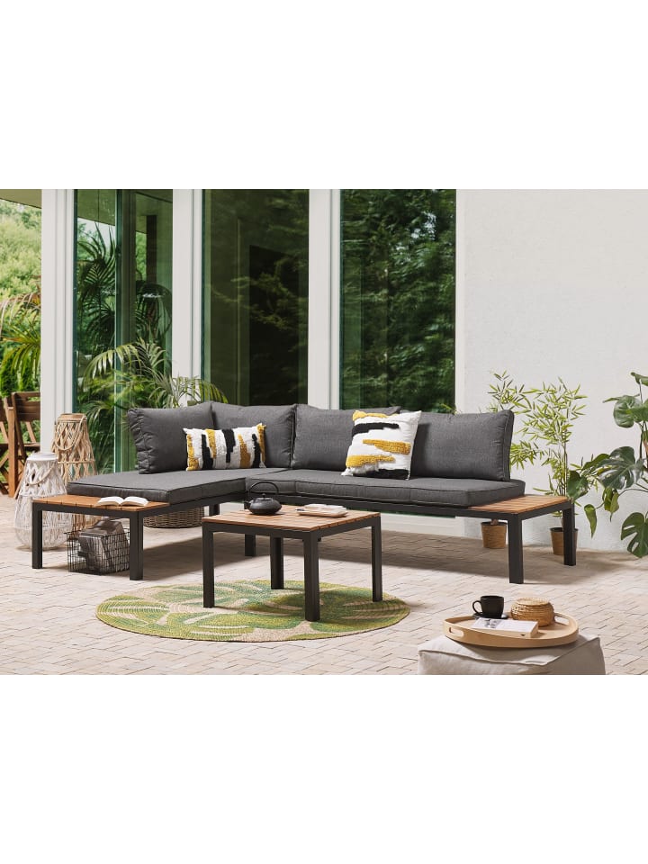 Beliani 3-tlg Lounge Set PIENZA in Grau/Schwarz/Heller Holzfarbton günstig kaufen onesize