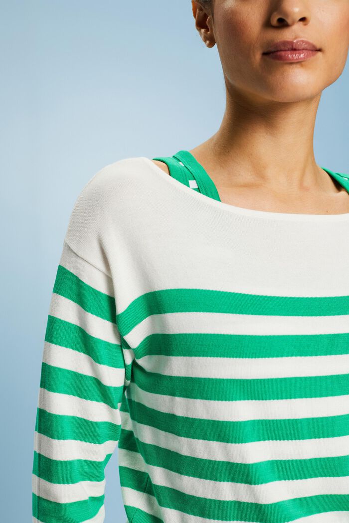 Gestreiftes Baumwoll-Sweatshirt mit Bootausschnitt