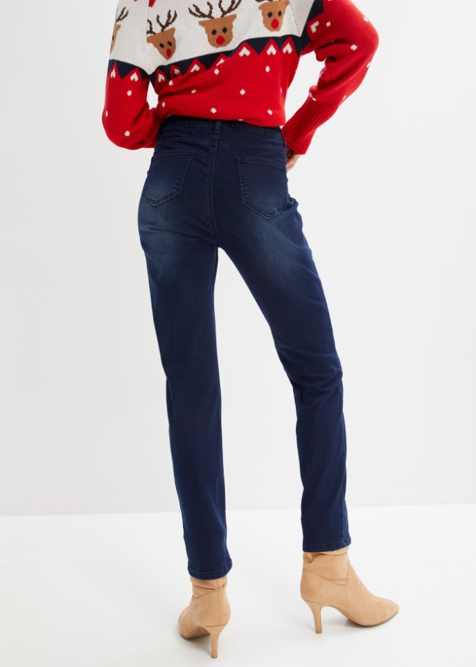 Verkürzte Thermojeans mit geradem Bein und High-Waist-Bequembund, knöchellang