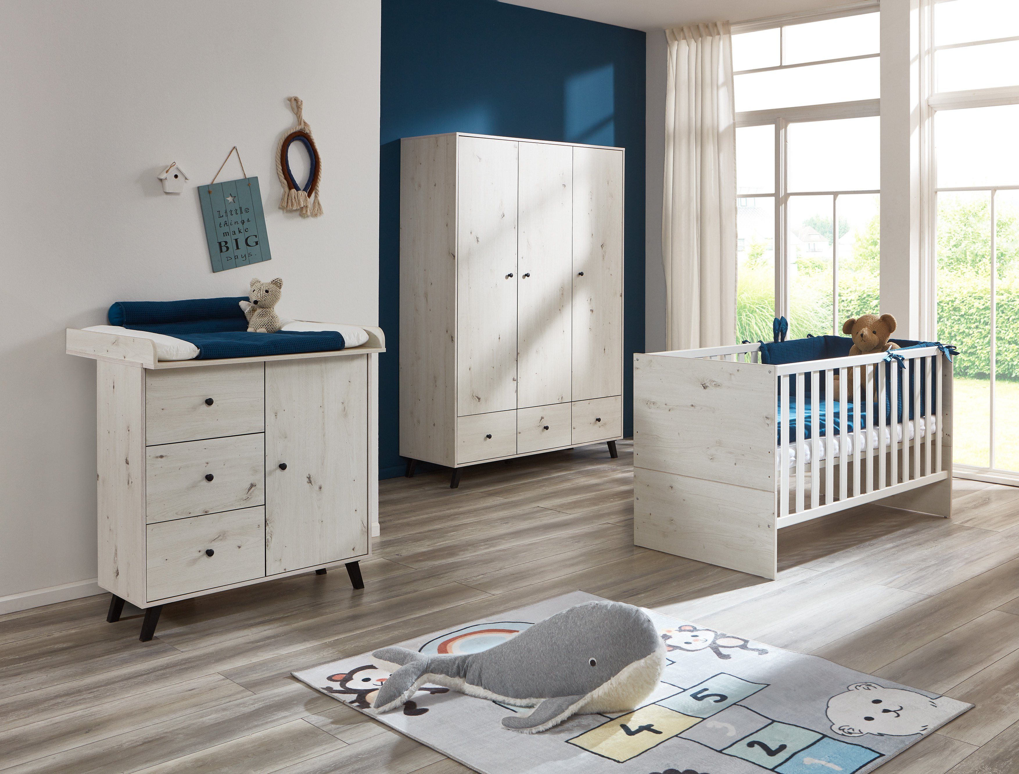 arthur berndt Babyzimmer-Komplettset Babyzimmer Set Lavea 3-teilig, (Set, Babymöbel-Set Lavea: Kleiderschrank, Kinderbett und Wickelkommode)