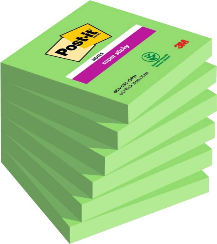 Post-it Super Sticky Haftnotizen 76 x 76 mm Grün Quadratisch 6 Stück à 90 Blatt
