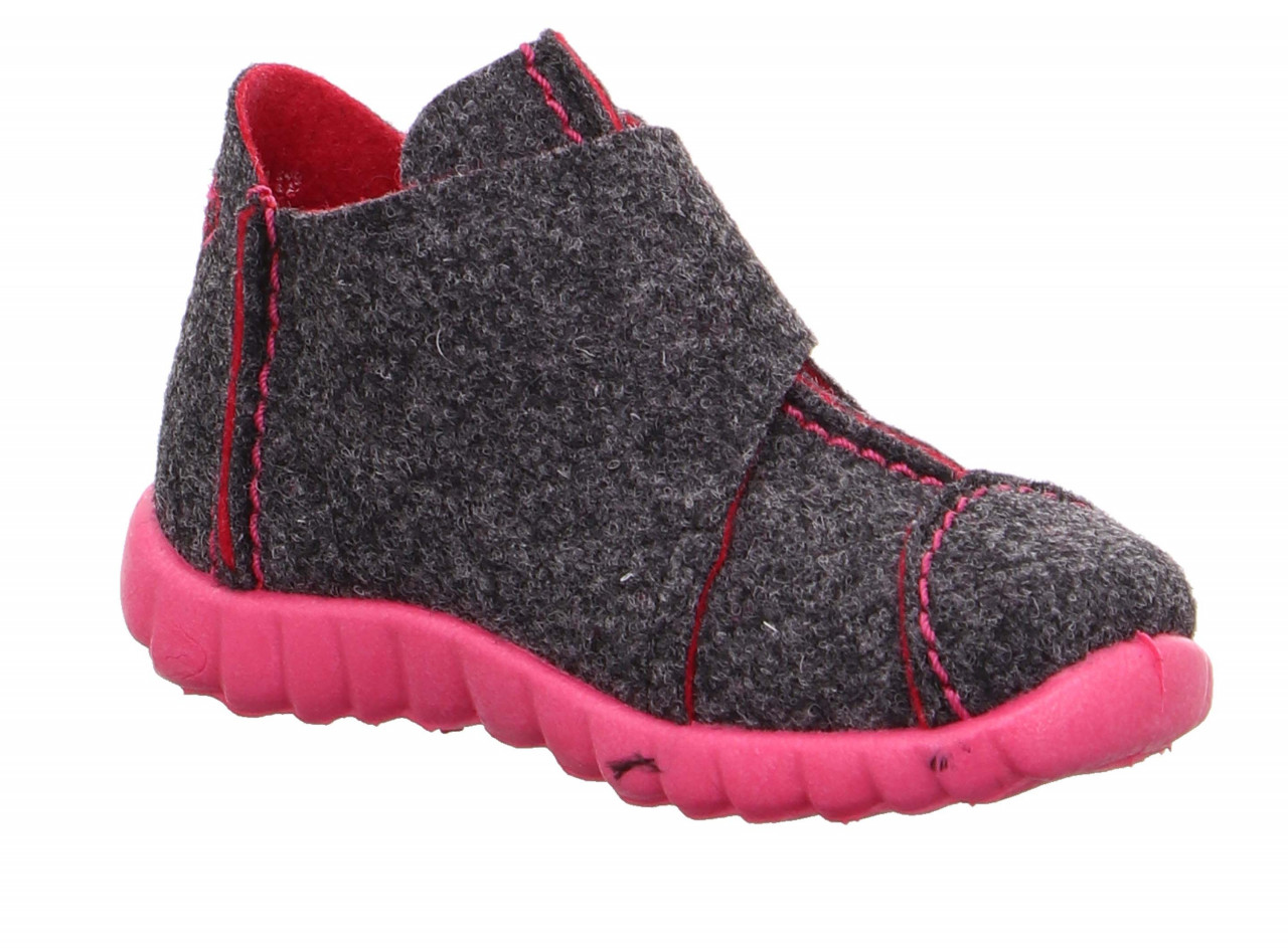 HAPPY - Grau/Pink Hausschuh mit Klettverschluss