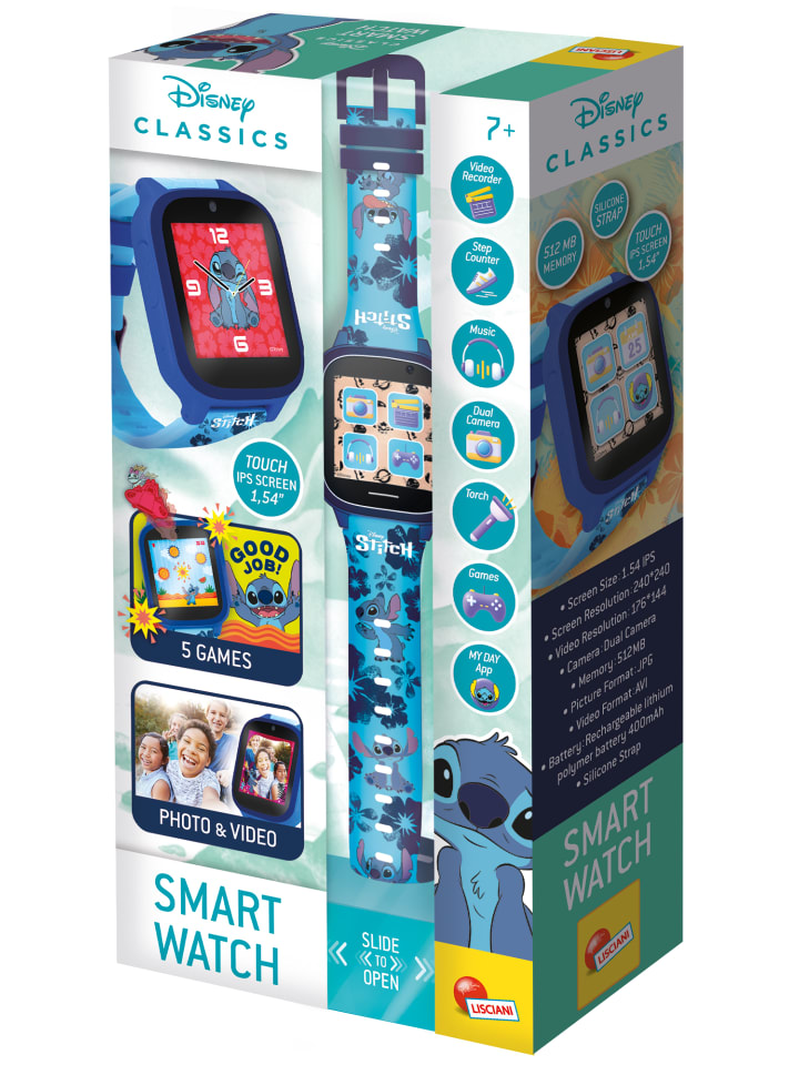 LISCIANI Disney Stitch Smartwatch Digitaluhr mit Kamera und Spielen in blau günstig kaufen onesize
