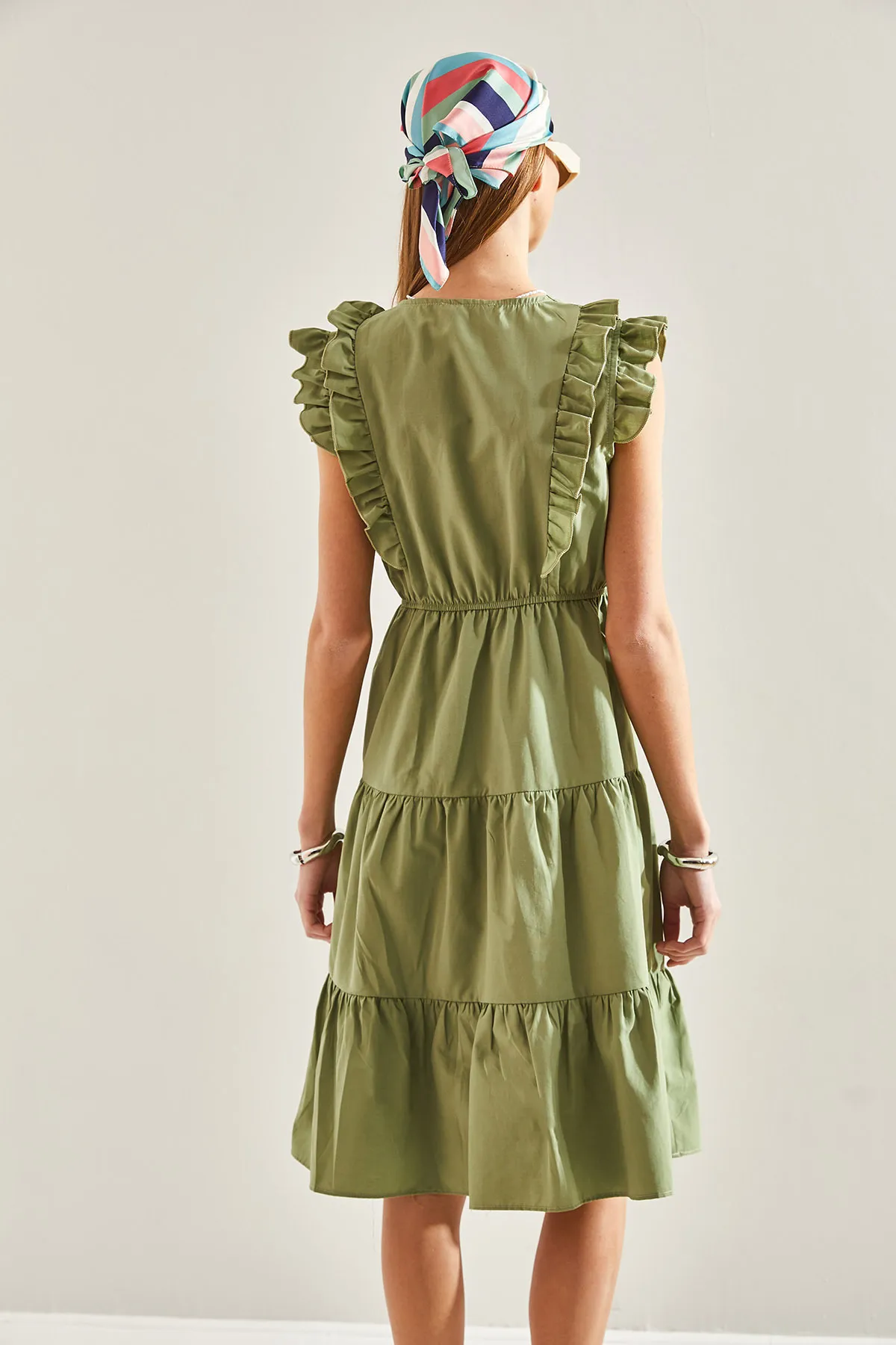 Bianco Lucci  Ausgestelltes Kleid mit Rüschen und elastischer Taille und Knöpfen für Damen
