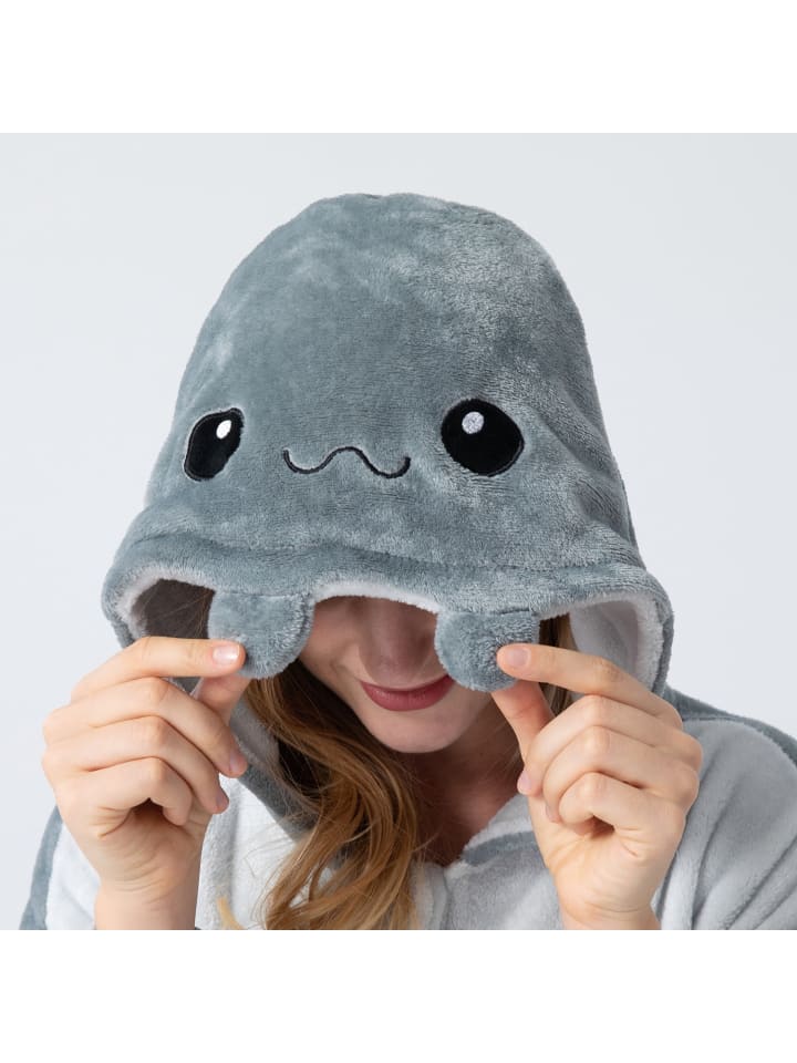 Corimori Flauschiges Manta Rochen-Kostüm für Erwachsene mit Haarreif | Kostüm Onesie in Grau günstig kaufen