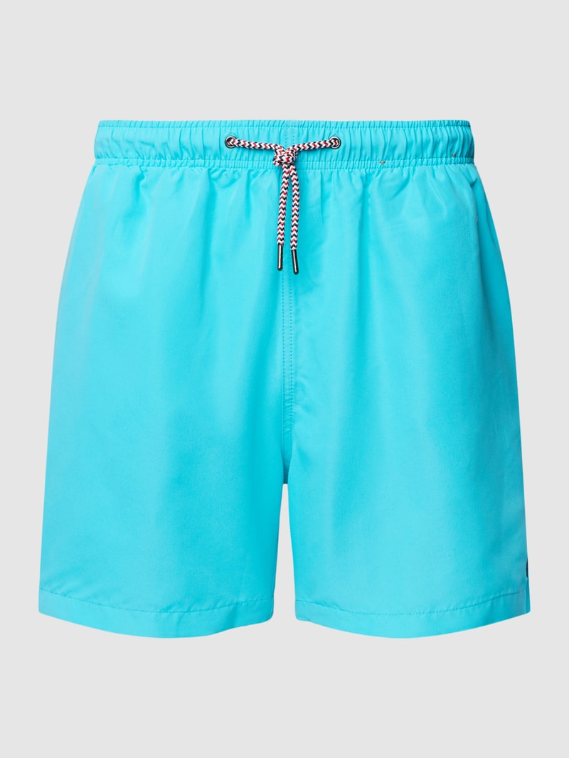 Badeshorts mit Label-Stitching in türkis