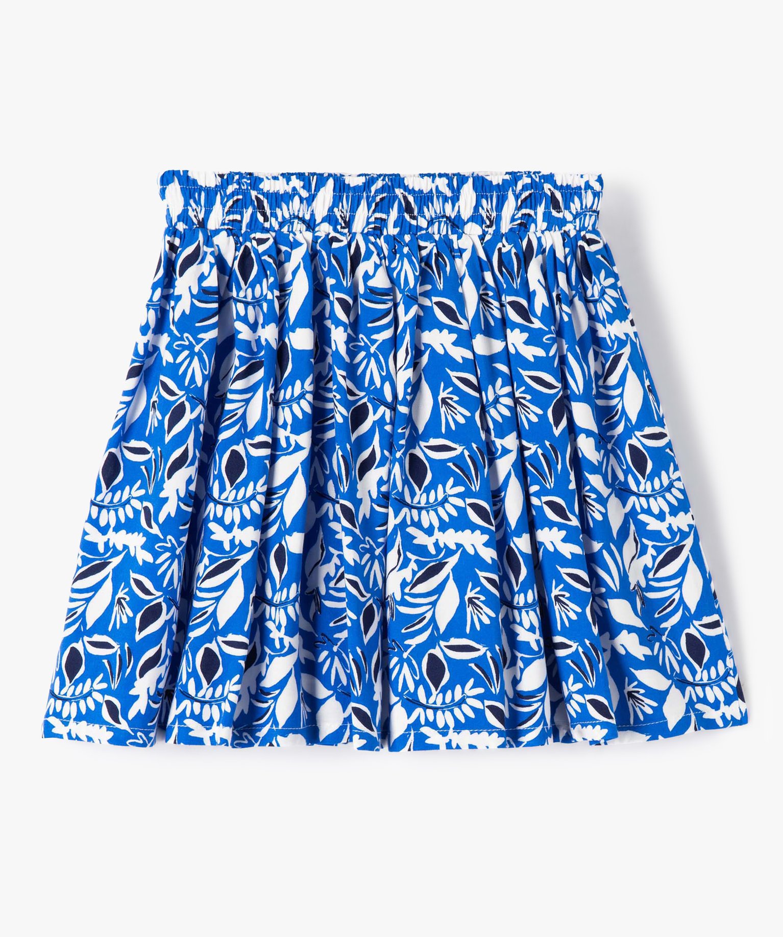 Jupe fille à motif feuillage et taille élastique bleu | GEMO