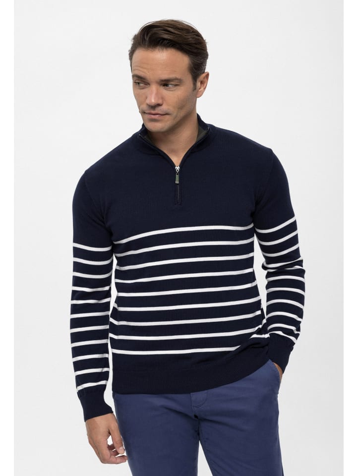 Felix Hardy Halber Reißverschluss Gestreifter Pullover in navy günstig kaufen
