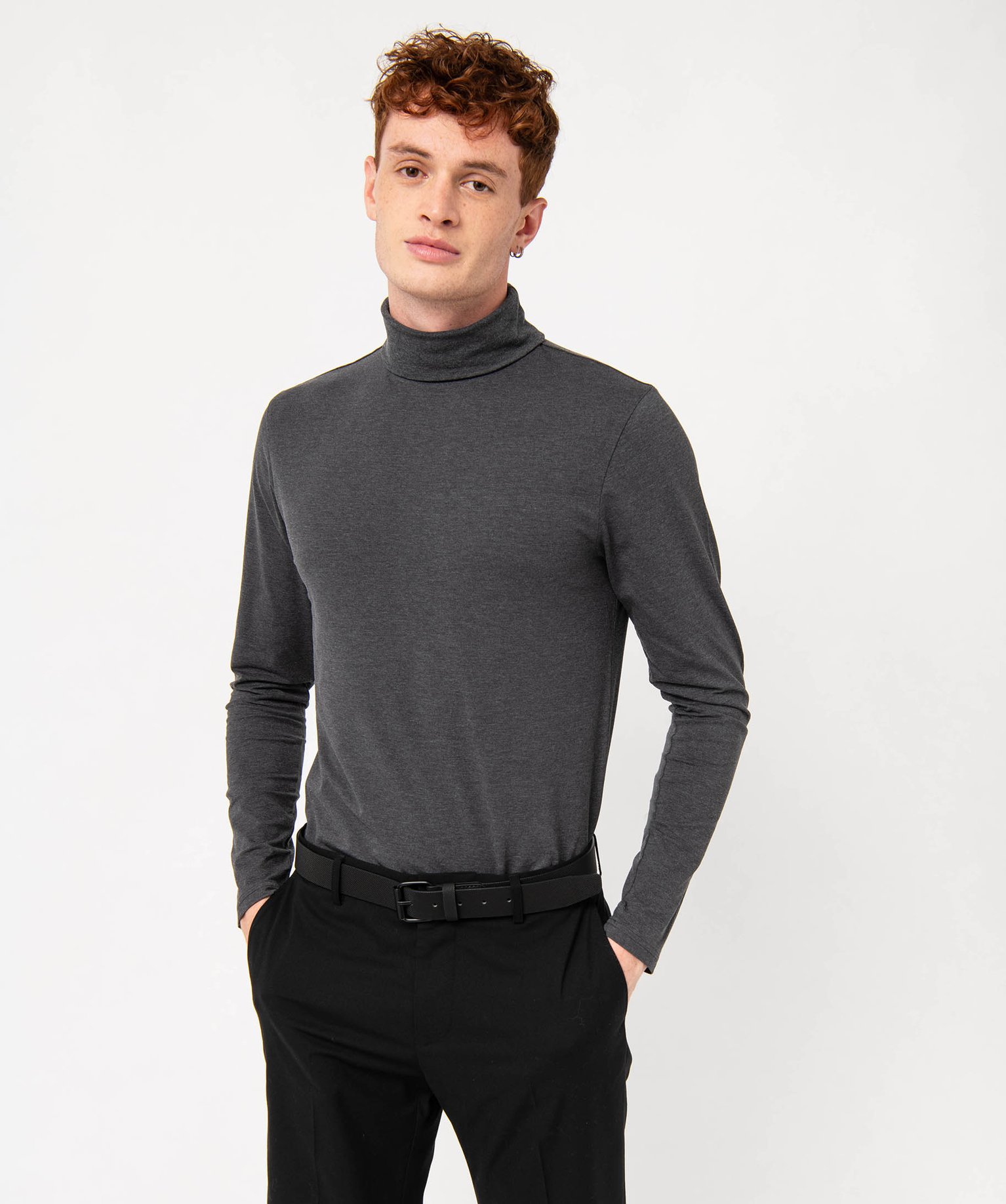 Tee-shirt homme à large col roulé coupe slim gris fonce | GEMO