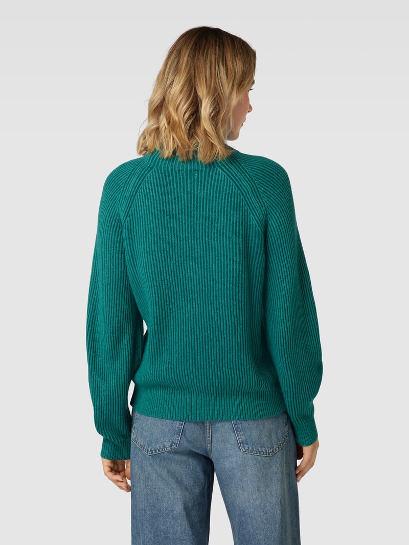Strickpullover mit Lanawoll-Anteil und Rippenstruktur in petrol
