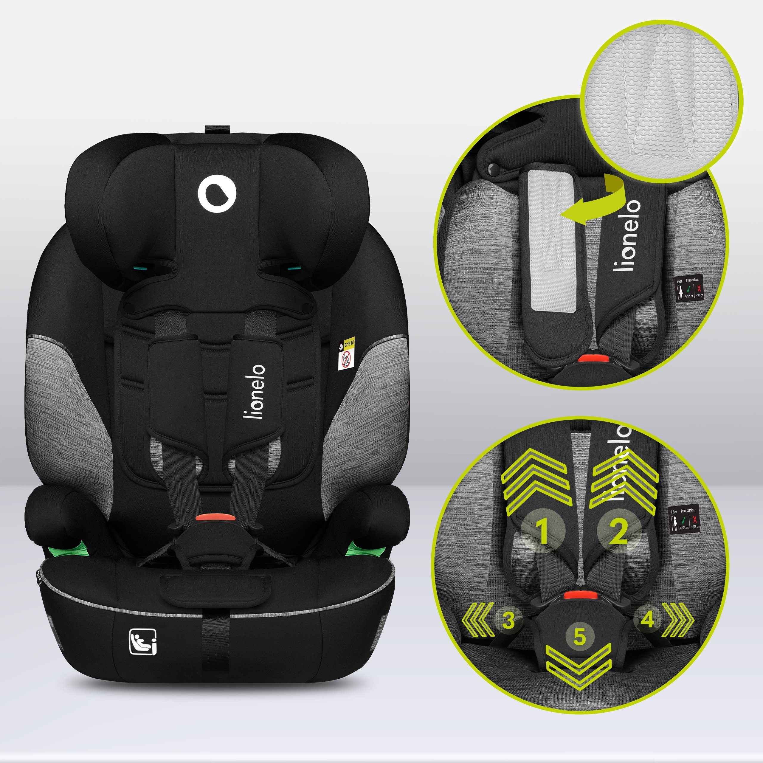lionelo Autokindersitz LEVI I-SIZE, ab: 15 Monaten, bis: 12 Jahre, bis: 18,00 kg, (Set), i-Size / Universell passend, passt in alle Autos