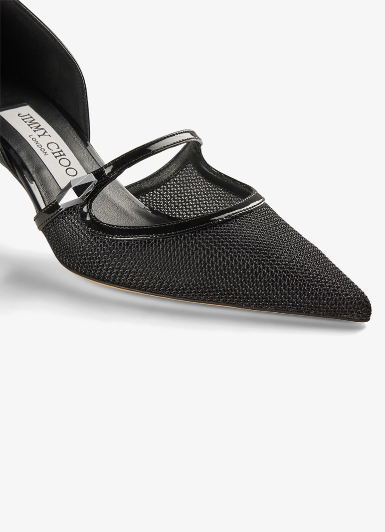 Pantofi cu toc din plasă Jimmy Choo Carolyn 60 cu detalii din piele de vițel