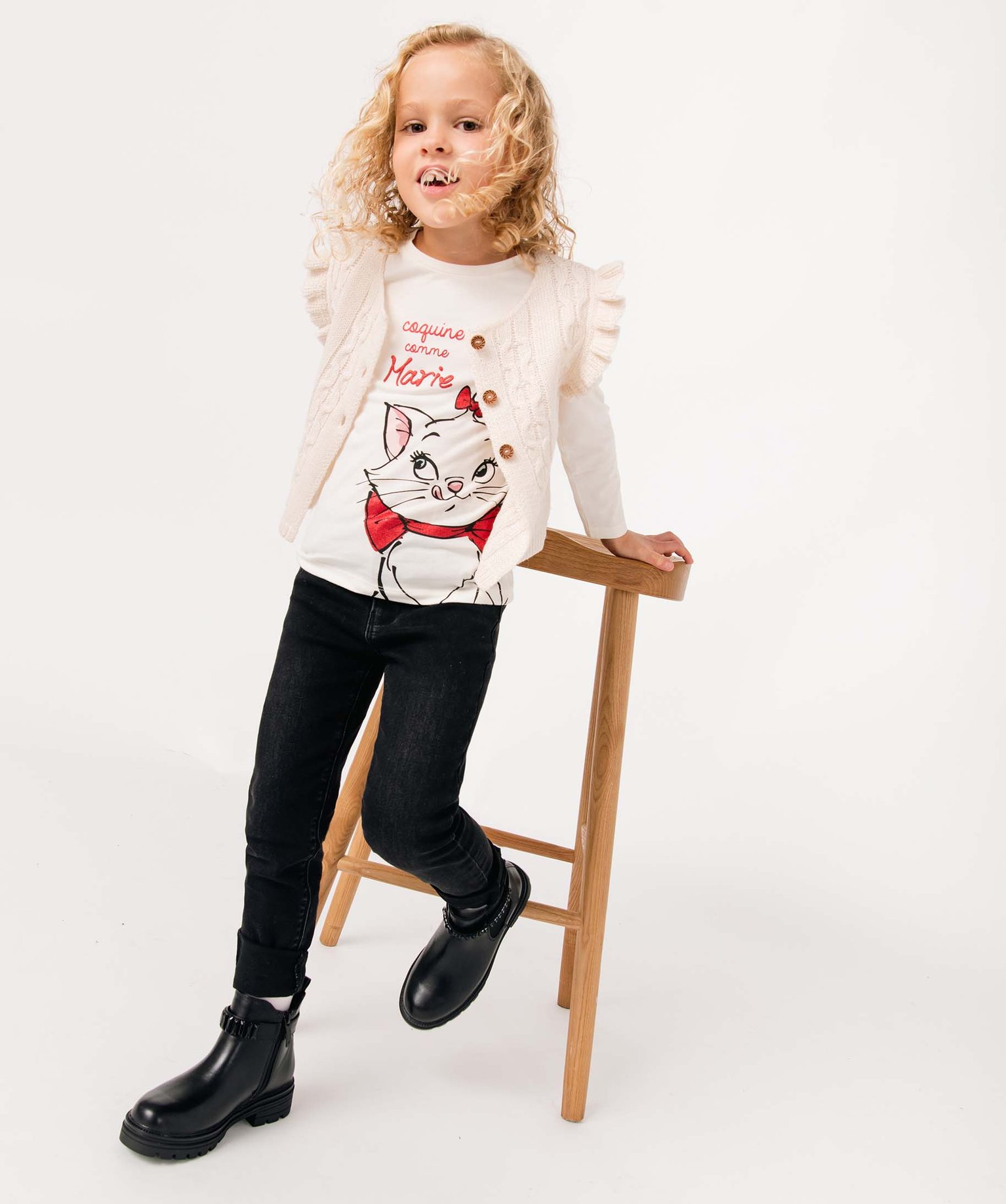 Gilet fille sans manches à maille fantaisie pailletée ecru | GEMO