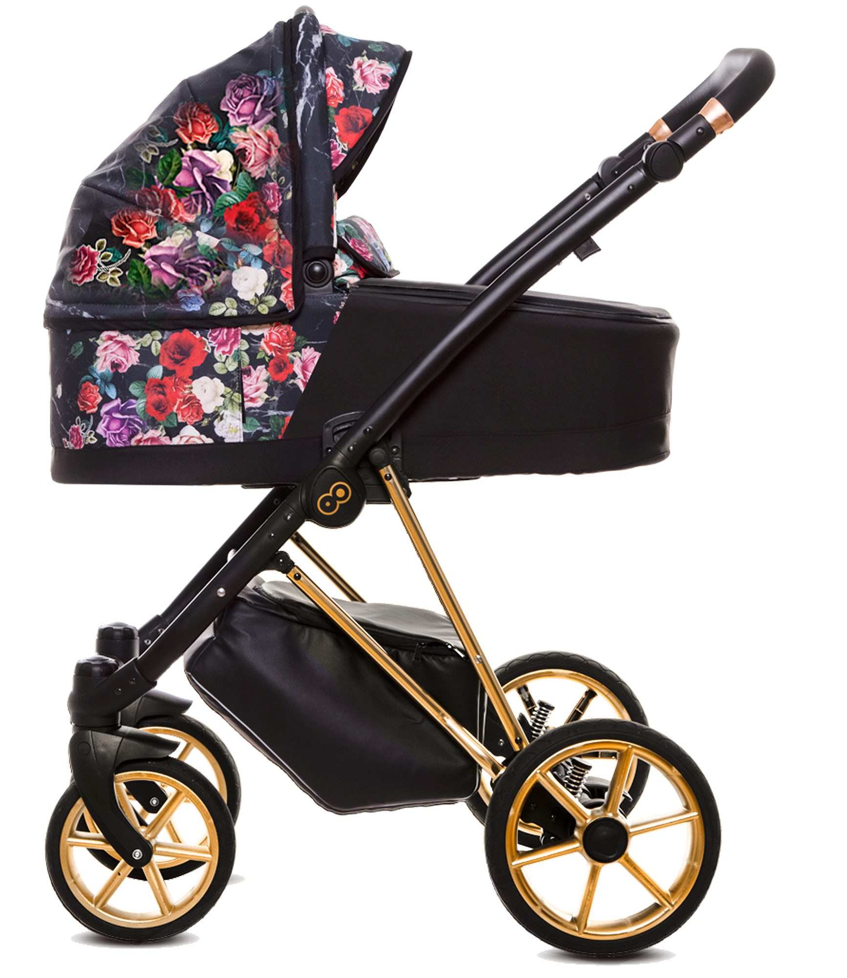 TPFLiving Kombi-Kinderwagen 3 in 1 Musse Dark Rose, Baby Buggy Babywanne Autositz Windeltasche, Moskitonetz Regenschutz Kinderwagen Komplettset Gestell Gold