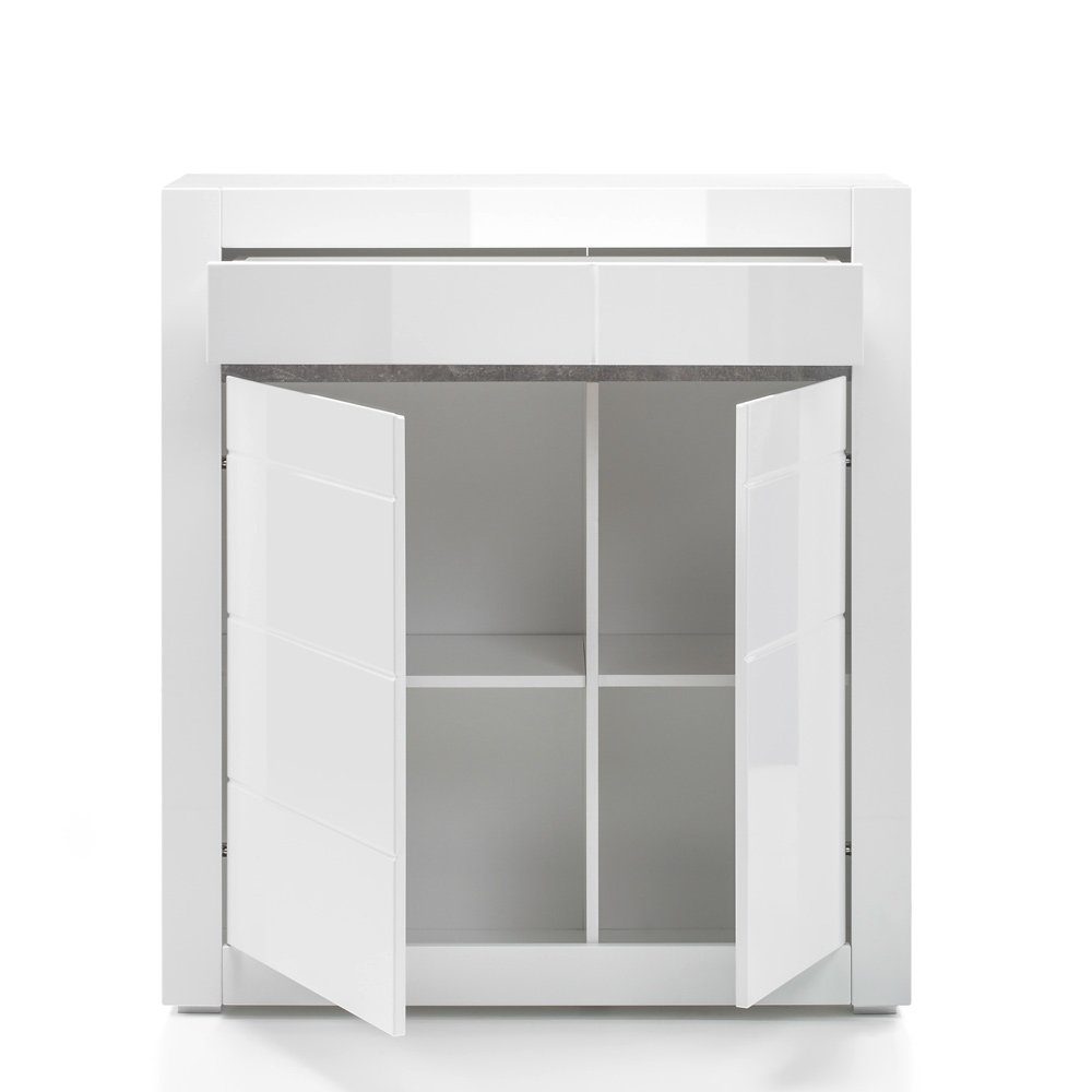 Lomadox Wohnzimmer-Set COGO-61, (Mega-Spar-Set, 4-tlg), mit LED in Hochglanz weiß und Griffmulden Betonoptik : 265x135x42cm