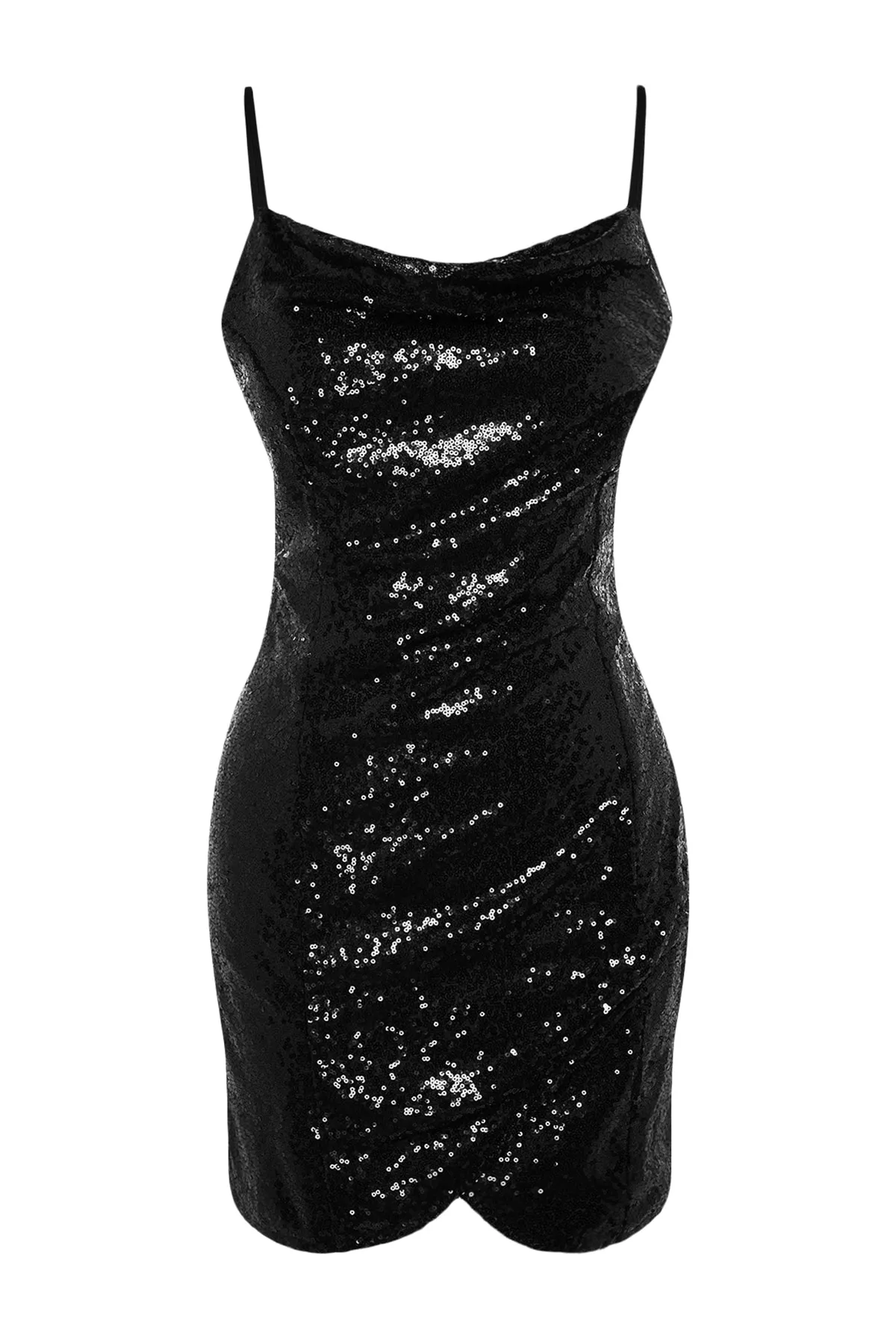 Trendyol Collection  Schwarzes, figurbetontes, gefüttertes Abendkleid mit glänzenden Pailletten TPRSS23EL00379
