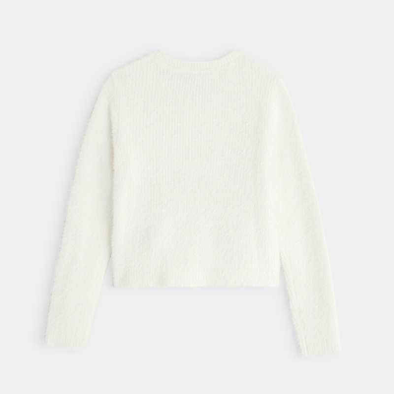 Gilet en tricot fluffy blanc fille