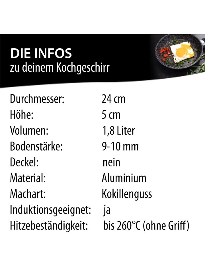 Stoneline Bratpfanne 24 cm mit abnehmbarem Griff | ohne Deckel in Grau günstig kaufen Ø 24cm