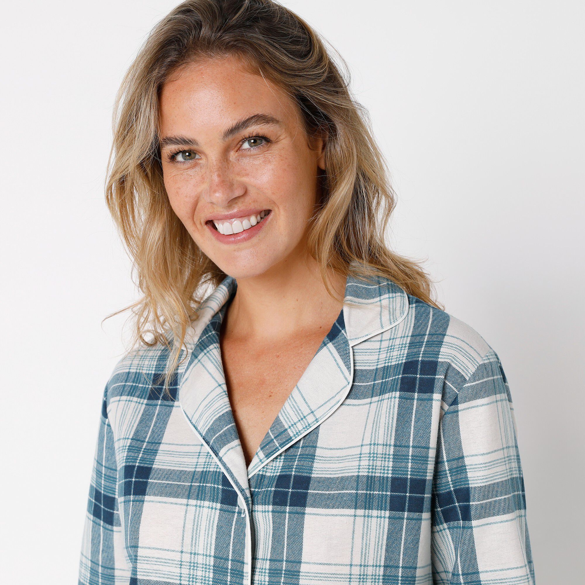 Chemise de nuit en pilou forme liquette imprimé carreaux