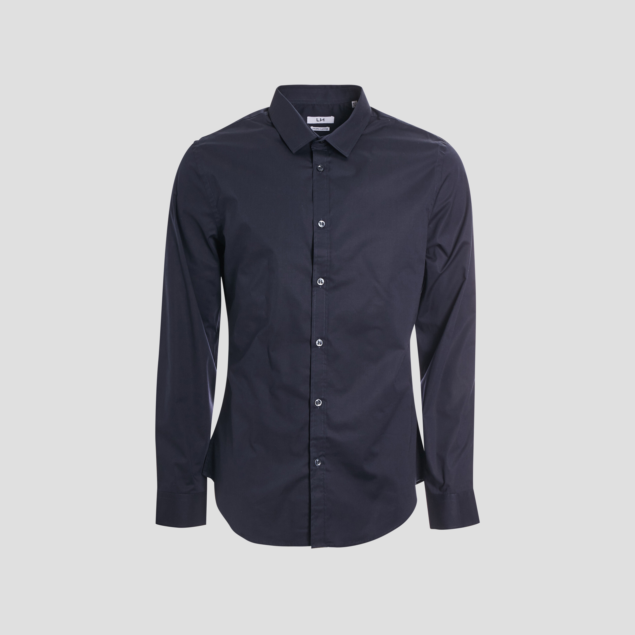 Chemise basique ajustée manches longues bleu marine homme | La Halle