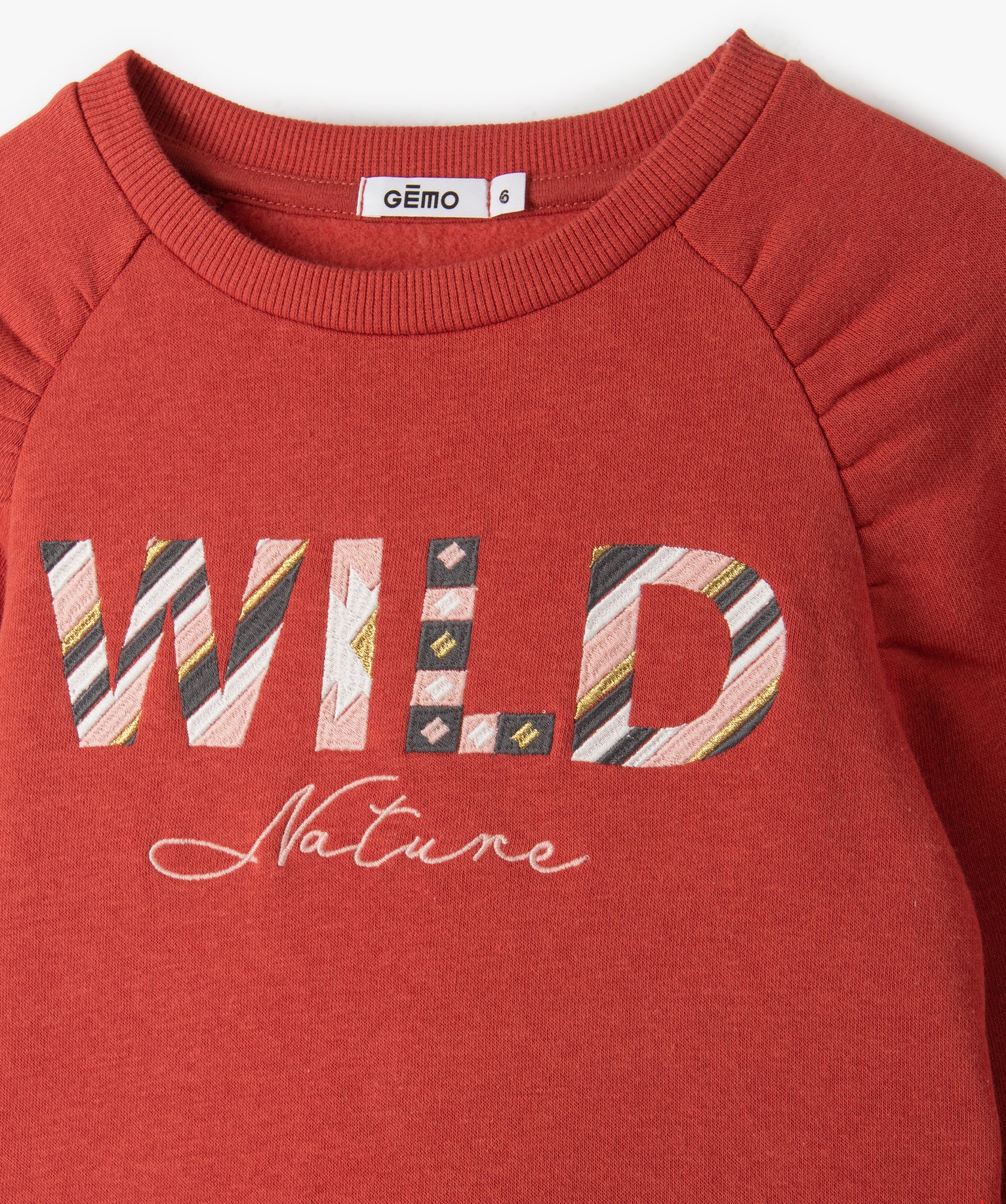 Sweat fille brodé à emmanchures fantaisie rouge | GEMO