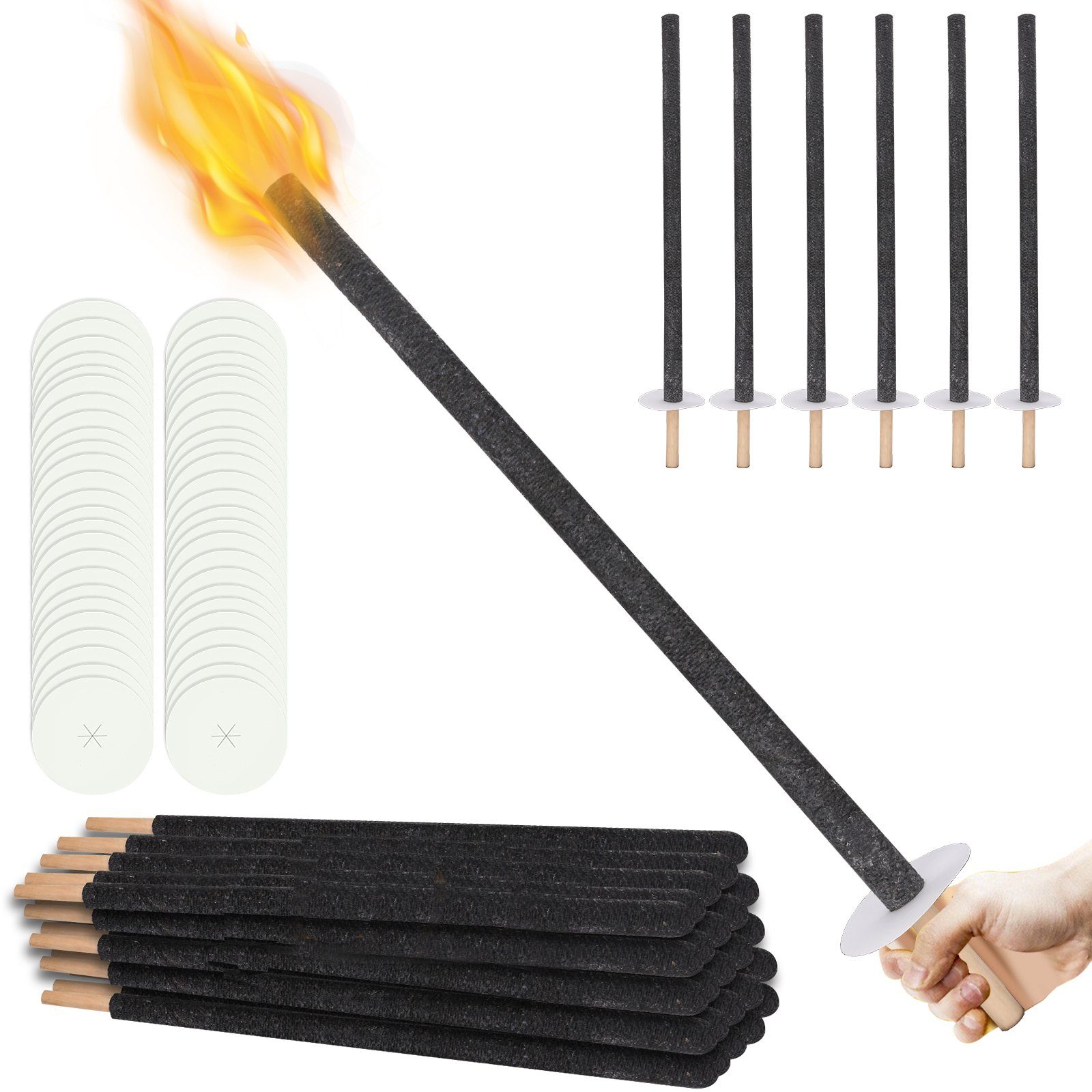 Lospitch Gartenfackel Gartenfackel Fackeln Gartenfackeln WachsFackeln 90Min,für weihnachten, Brenndauer:90-100 Min, √mit Tropfschutz und langem Griff zum Handschutz